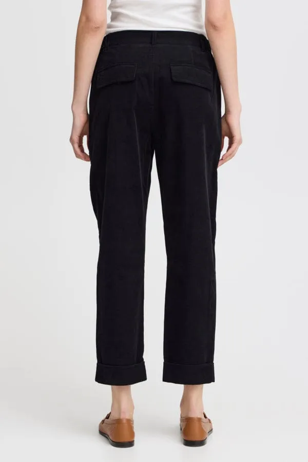 Fransa Loose Leg Fine Cords Black
