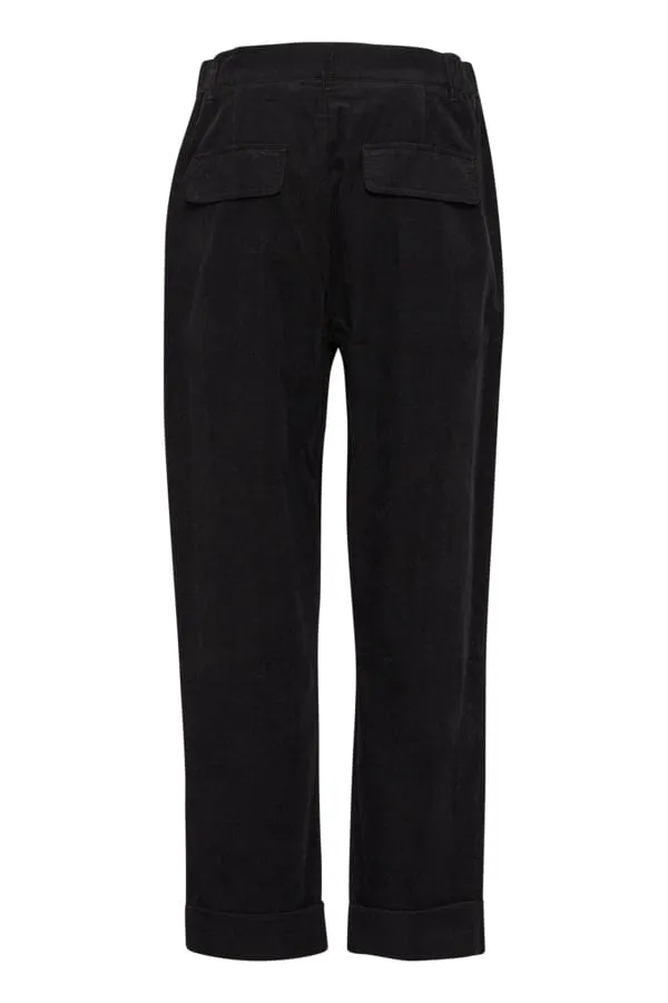 Fransa Loose Leg Fine Cords Black