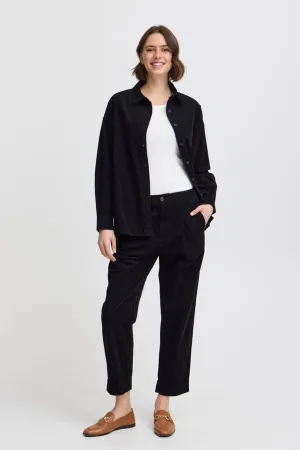 Fransa Loose Leg Fine Cords Black