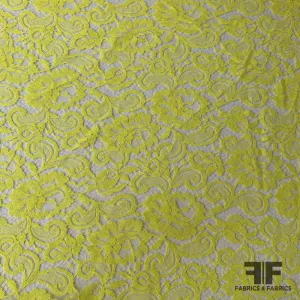 French Floral Finely Corded Chantilly Lace - Bright Yellow