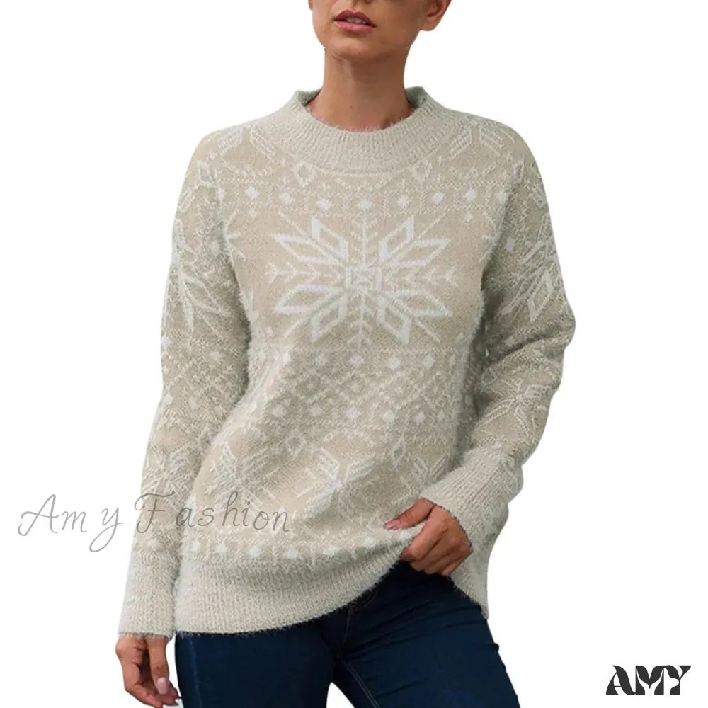 Geometric Pattern Printed Xmas Christmas Party Green Sweater