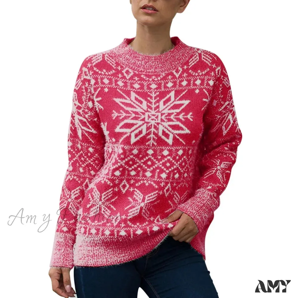 Geometric Pattern Printed Xmas Christmas Party Green Sweater