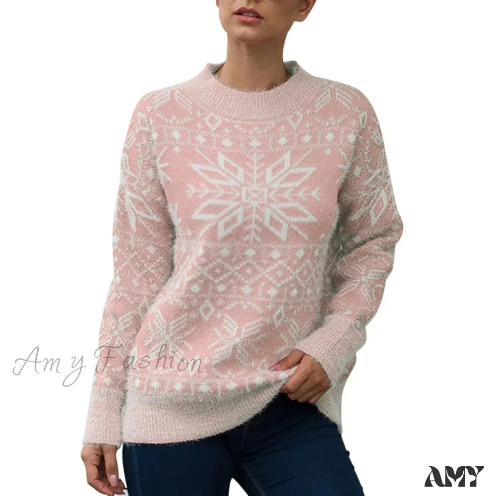Geometric Pattern Printed Xmas Christmas Party Green Sweater
