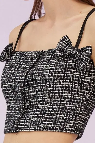 Geraldina Black Tweed Bow Top