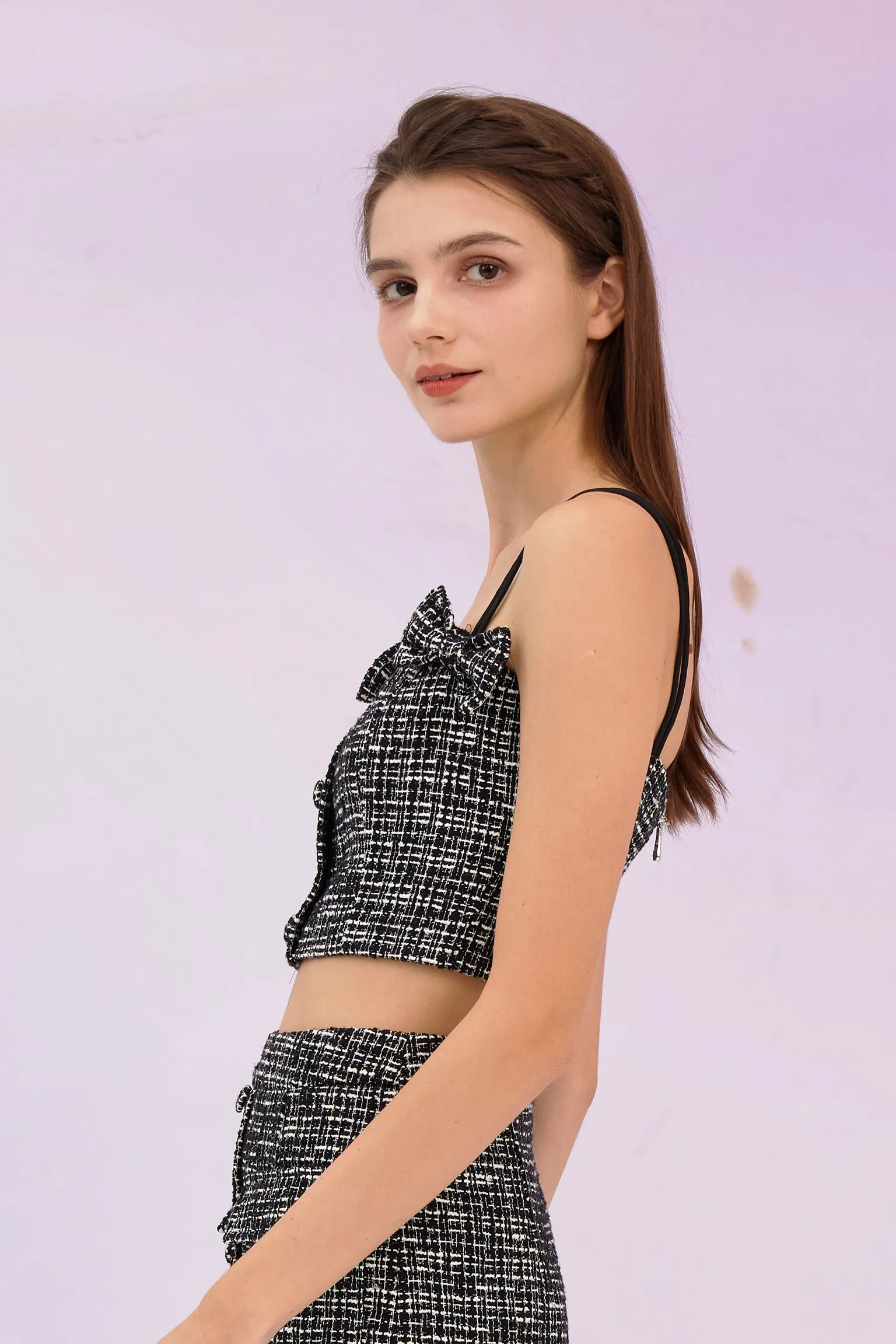 Geraldina Black Tweed Bow Top