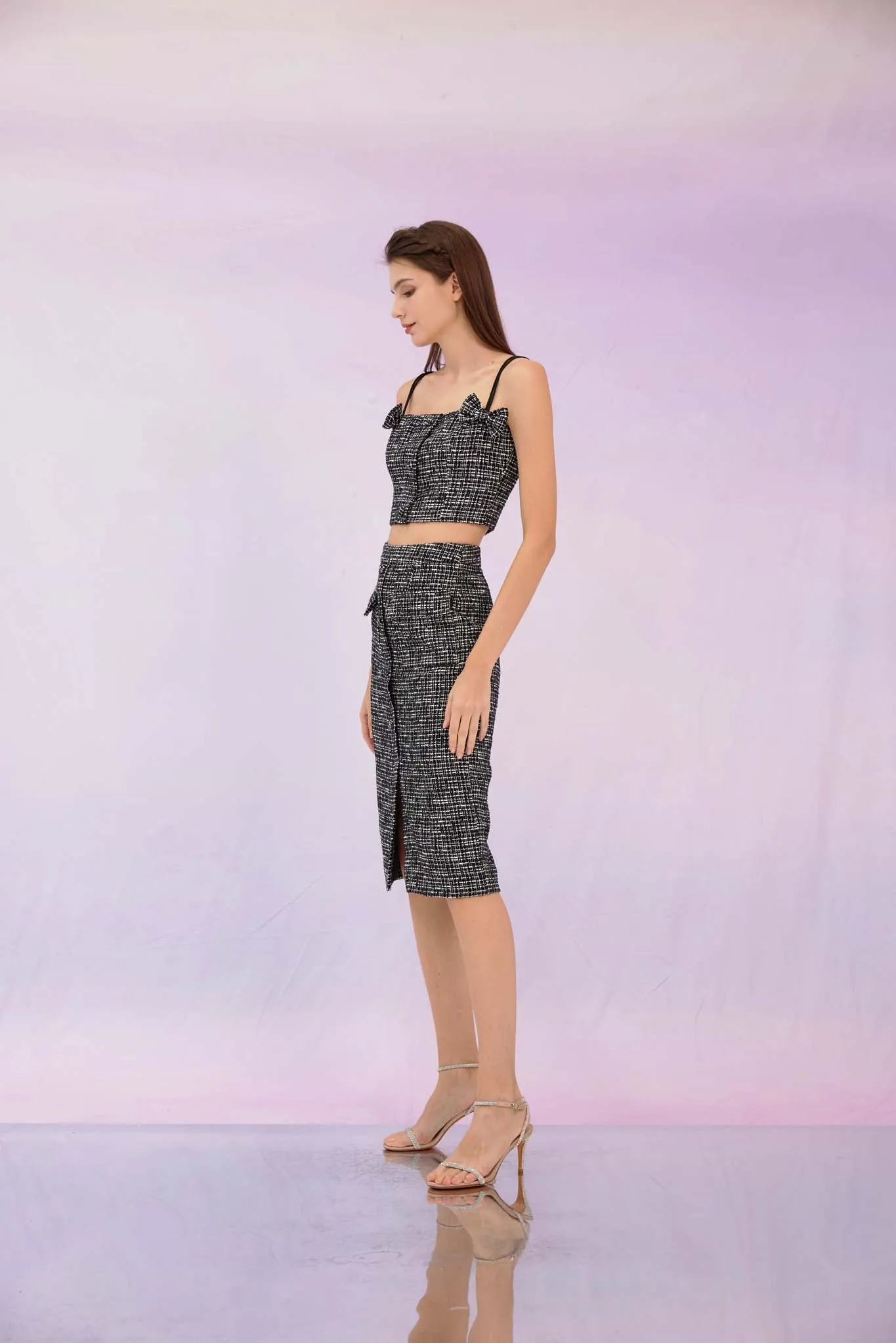 Geraldina Black Tweed Bow Top