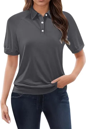 GOKKILRW Womens Polo Shirts 2025 Casual Golf Sports T-Shirts Short Sleeve Lapel Collar V-Neck Summer Tops Work Dressy Blouses