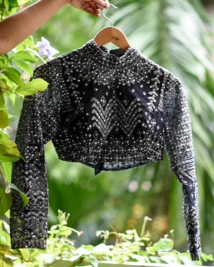 Gorgeous Black with Glitz All Over Readymade Blouse