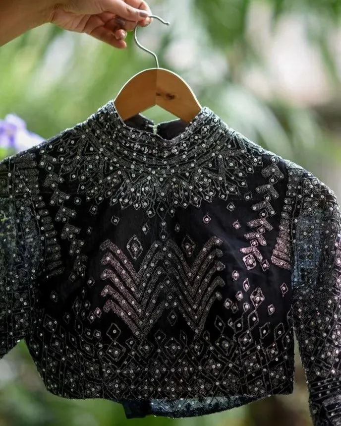 Gorgeous Black with Glitz All Over Readymade Blouse