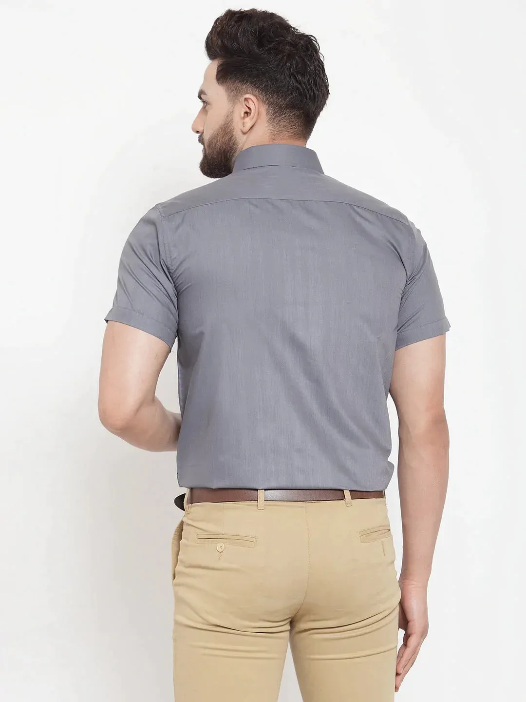 Grey Men'S Cotton Half Sleeves Solid Formal Shirts