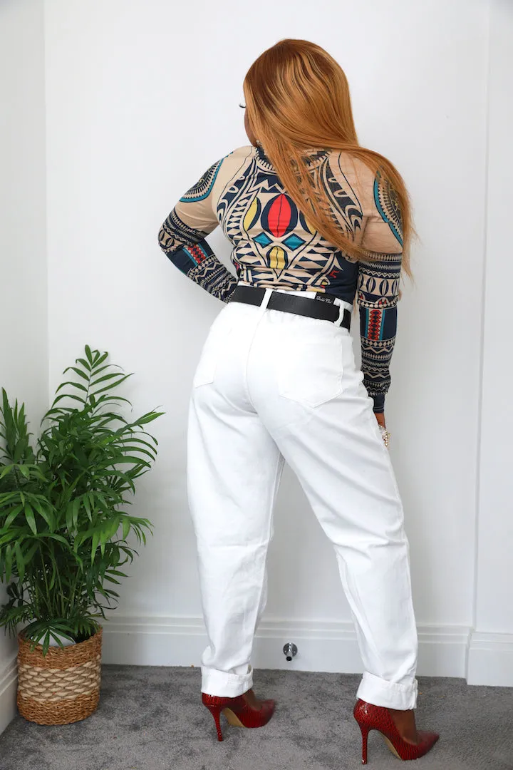 High Rise Boy Friend Jeans In White