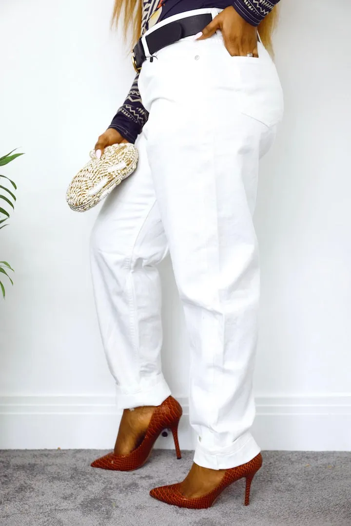 High Rise Boy Friend Jeans In White