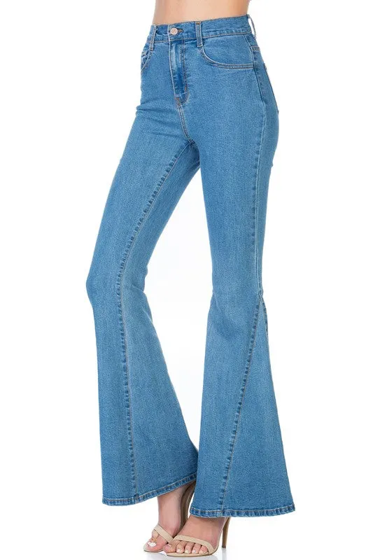 high waist kick flare wide denim jeans medium