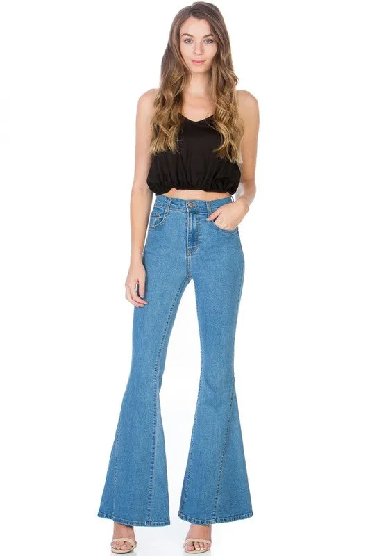 high waist kick flare wide denim jeans medium