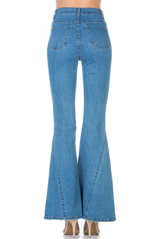high waist kick flare wide denim jeans medium