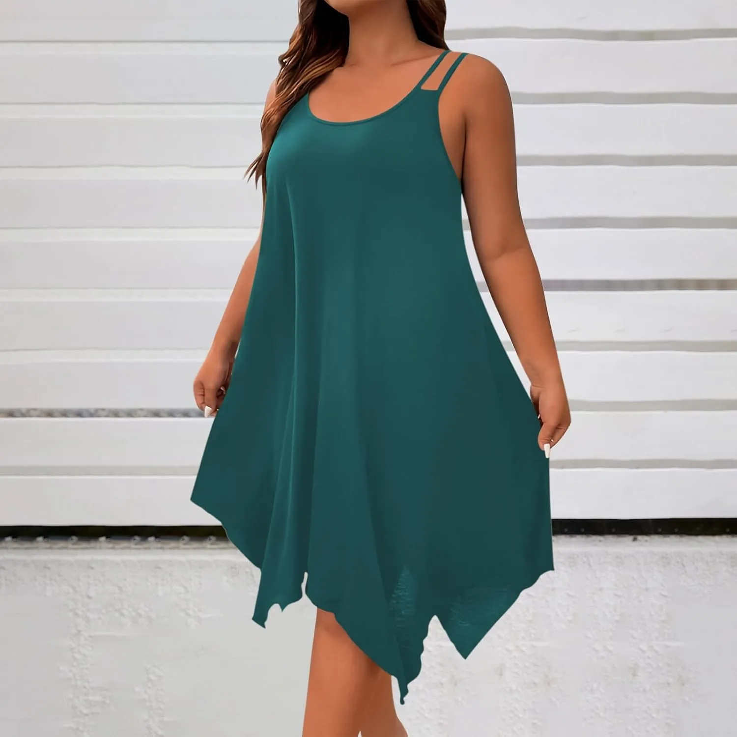hlysgo Women's Boho Flowy Sleeveless Midi Dress Plus Size Summer Casual Dress Beach Vacation Swing Sundresses