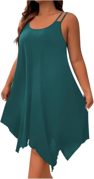 hlysgo Women's Boho Flowy Sleeveless Midi Dress Plus Size Summer Casual Dress Beach Vacation Swing Sundresses