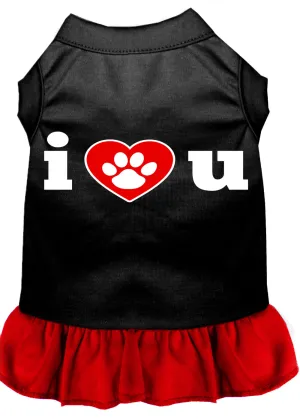 I Heart You Screen Print Dog Dress Black With Light Pink Med