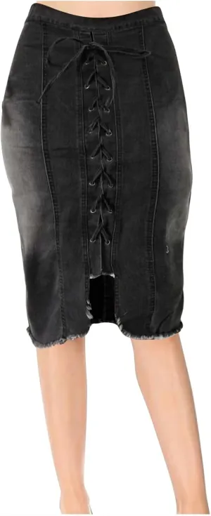 Jean Skirt for Women Slim Fit Lace Up Front Bodycon Denim Skirt Summer Solid Color Casual Loose Jean Midi Skirts