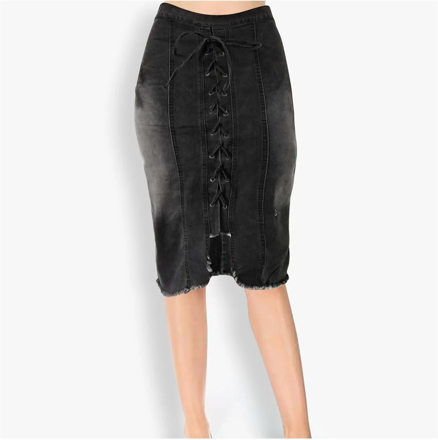 Jean Skirt for Women Slim Fit Lace Up Front Bodycon Denim Skirt Summer Solid Color Casual Loose Jean Midi Skirts