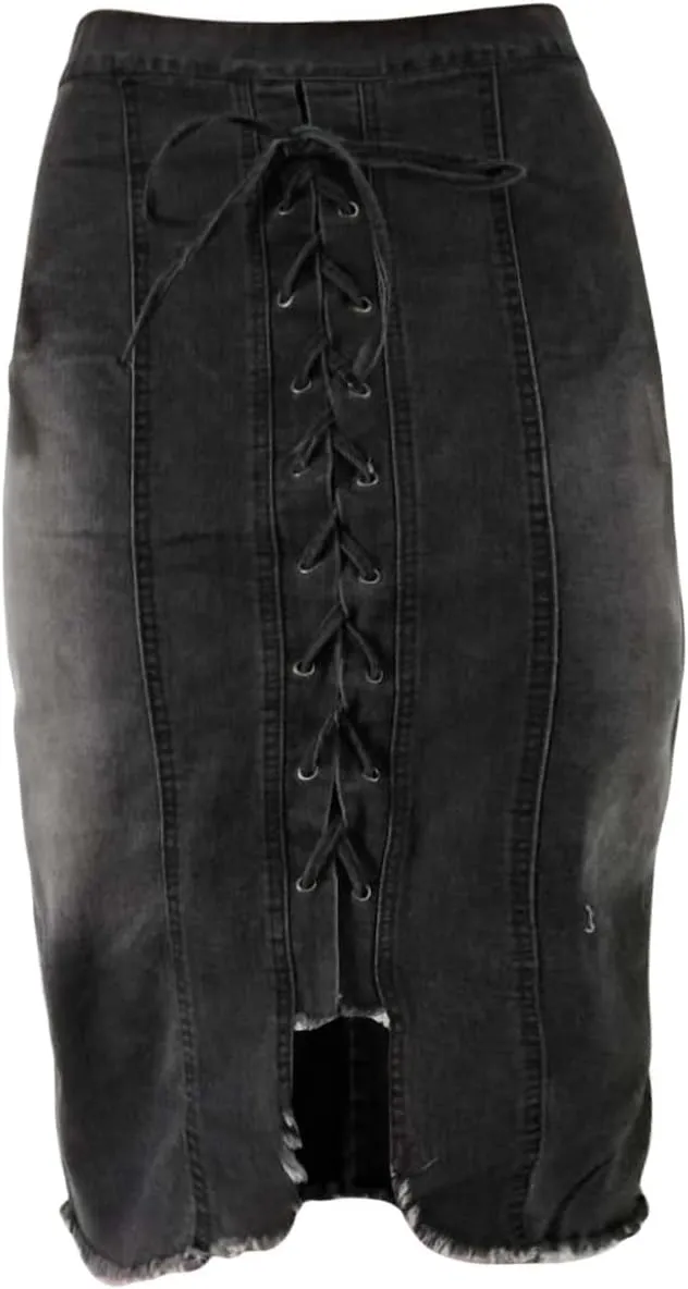 Jean Skirt for Women Slim Fit Lace Up Front Bodycon Denim Skirt Summer Solid Color Casual Loose Jean Midi Skirts