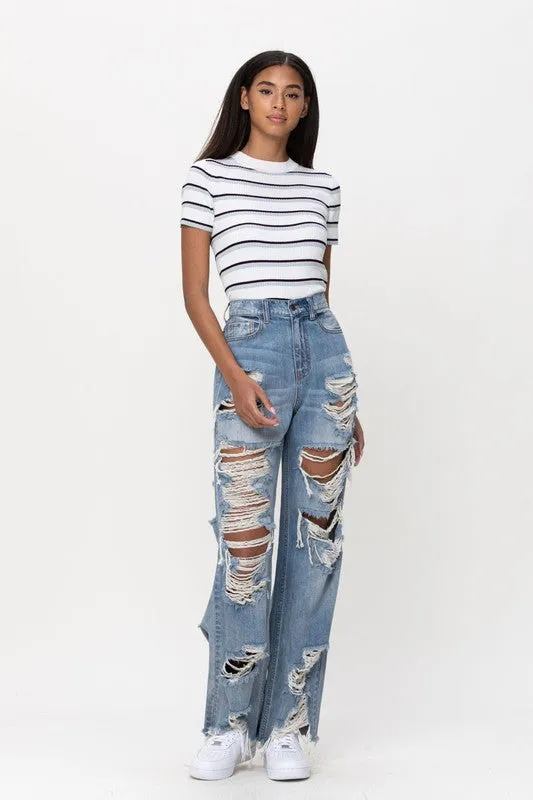 Jody Hi-Rise Super Distressed Wide Leg Jeans