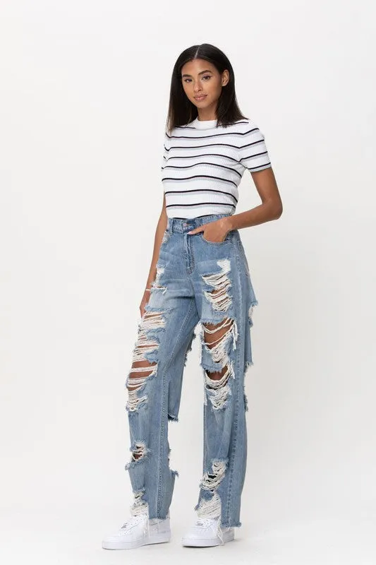 Jody Hi-Rise Super Distressed Wide Leg Jeans