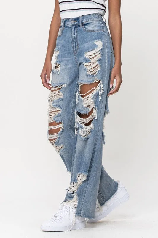 Jody Hi-Rise Super Distressed Wide Leg Jeans