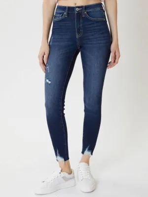 Kan Can Dark Wash Raw Hem Skinny Jeans