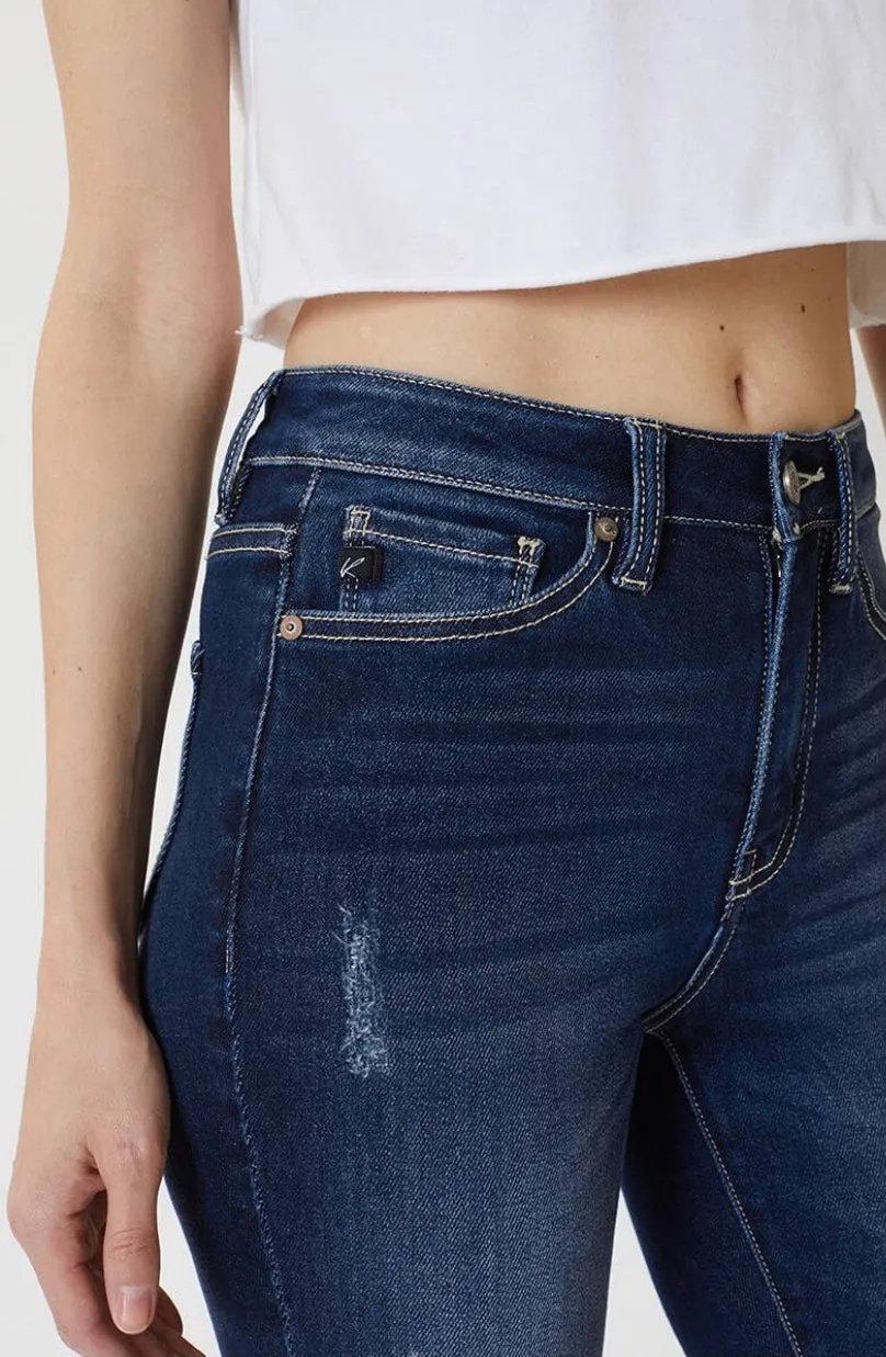 Kan Can Dark Wash Raw Hem Skinny Jeans