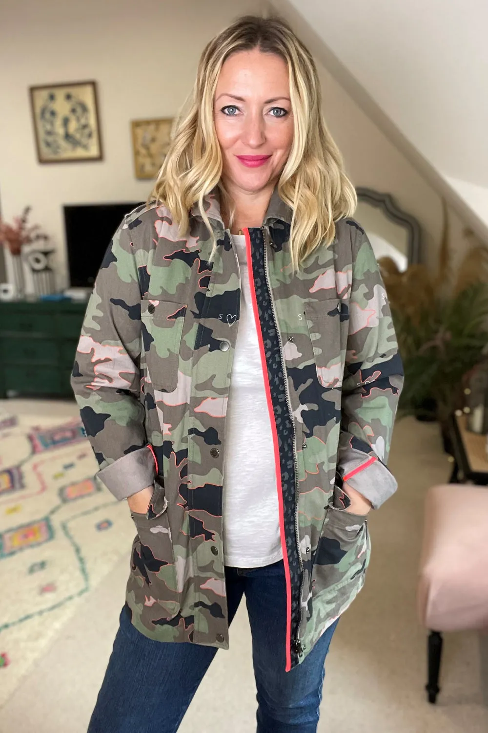 Khaki Camo Print Organic Cotton Utility Jacket