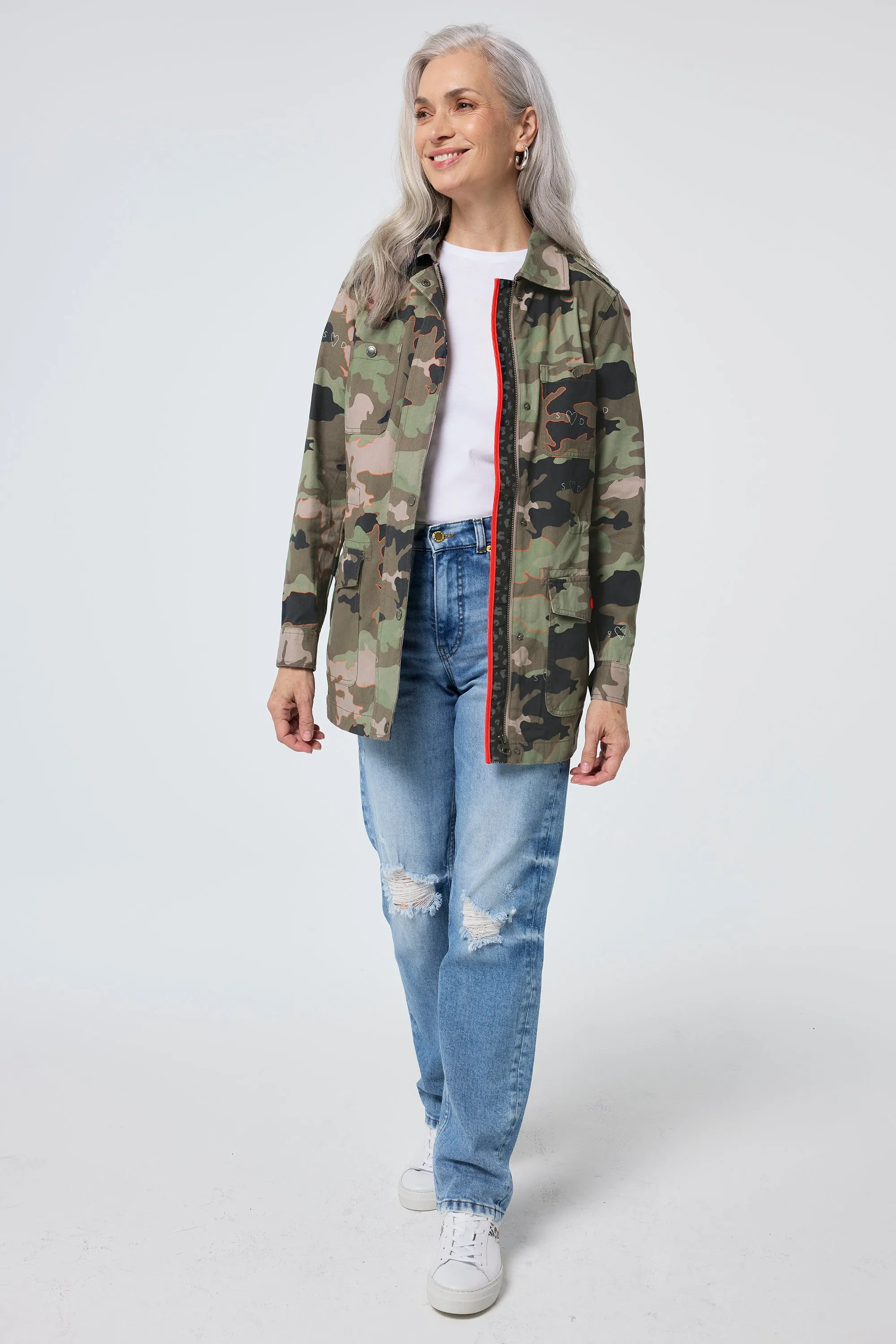 Khaki Camo Print Organic Cotton Utility Jacket