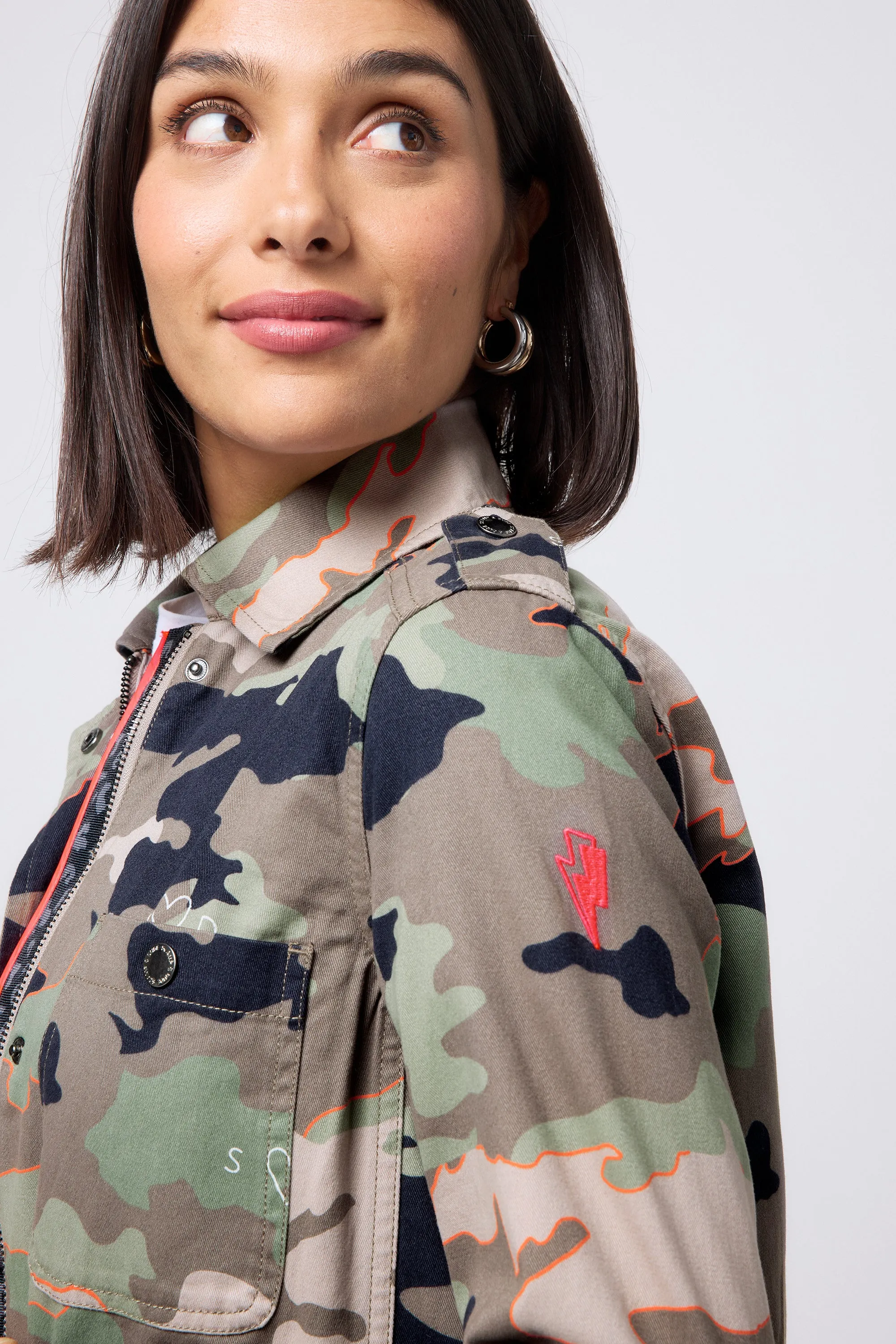 Khaki Camo Print Organic Cotton Utility Jacket