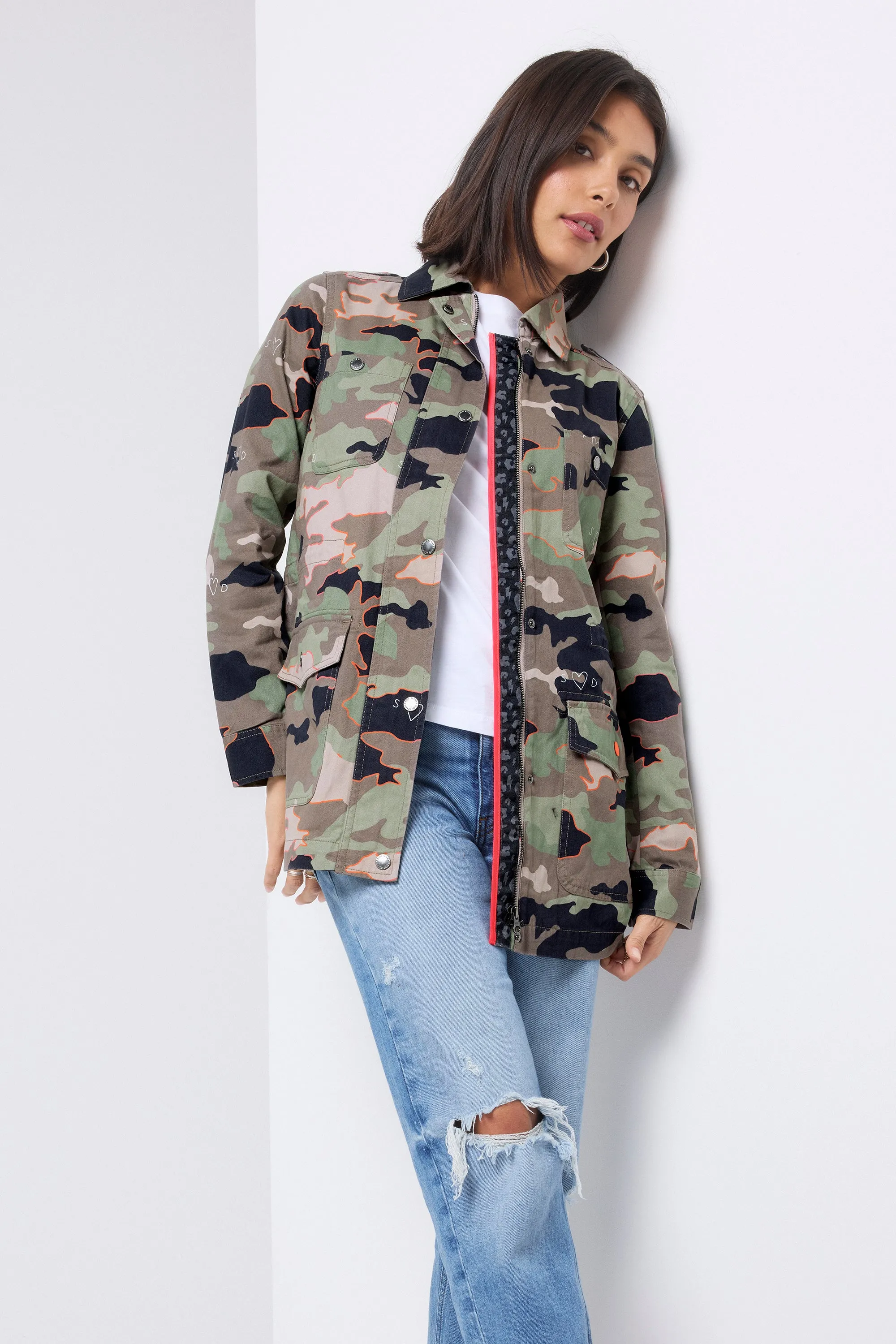 Khaki Camo Print Organic Cotton Utility Jacket