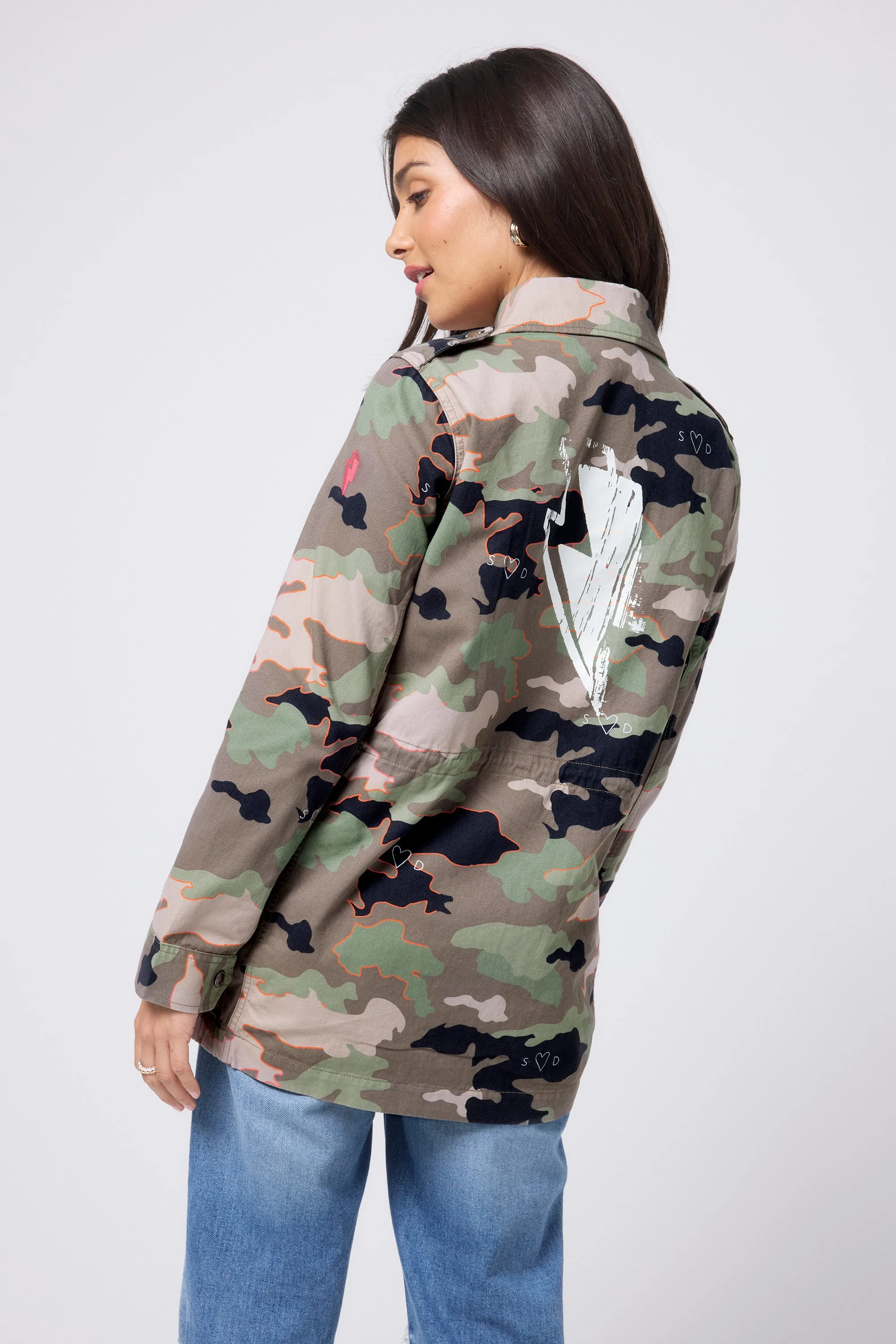 Khaki Camo Print Organic Cotton Utility Jacket