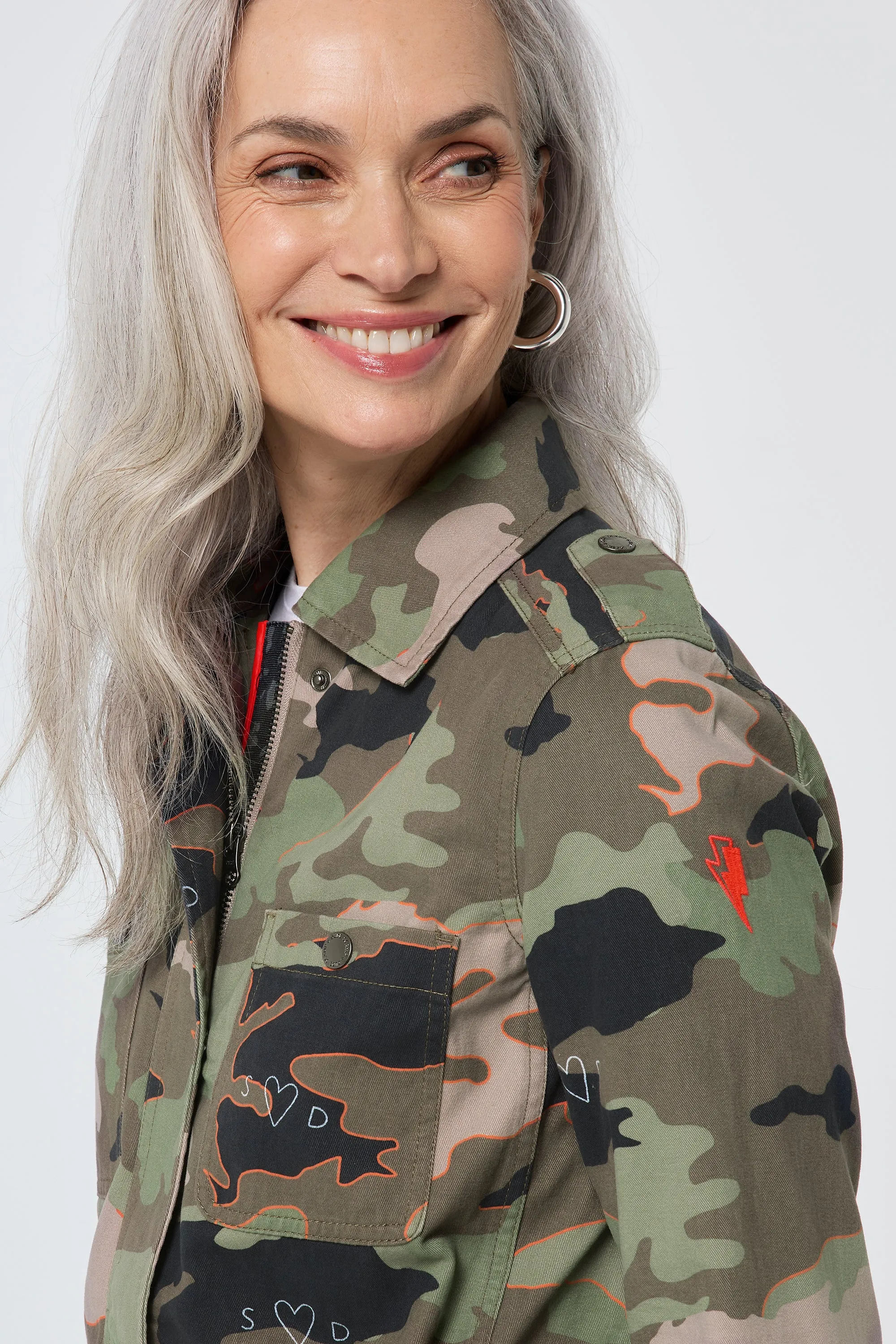 Khaki Camo Print Organic Cotton Utility Jacket