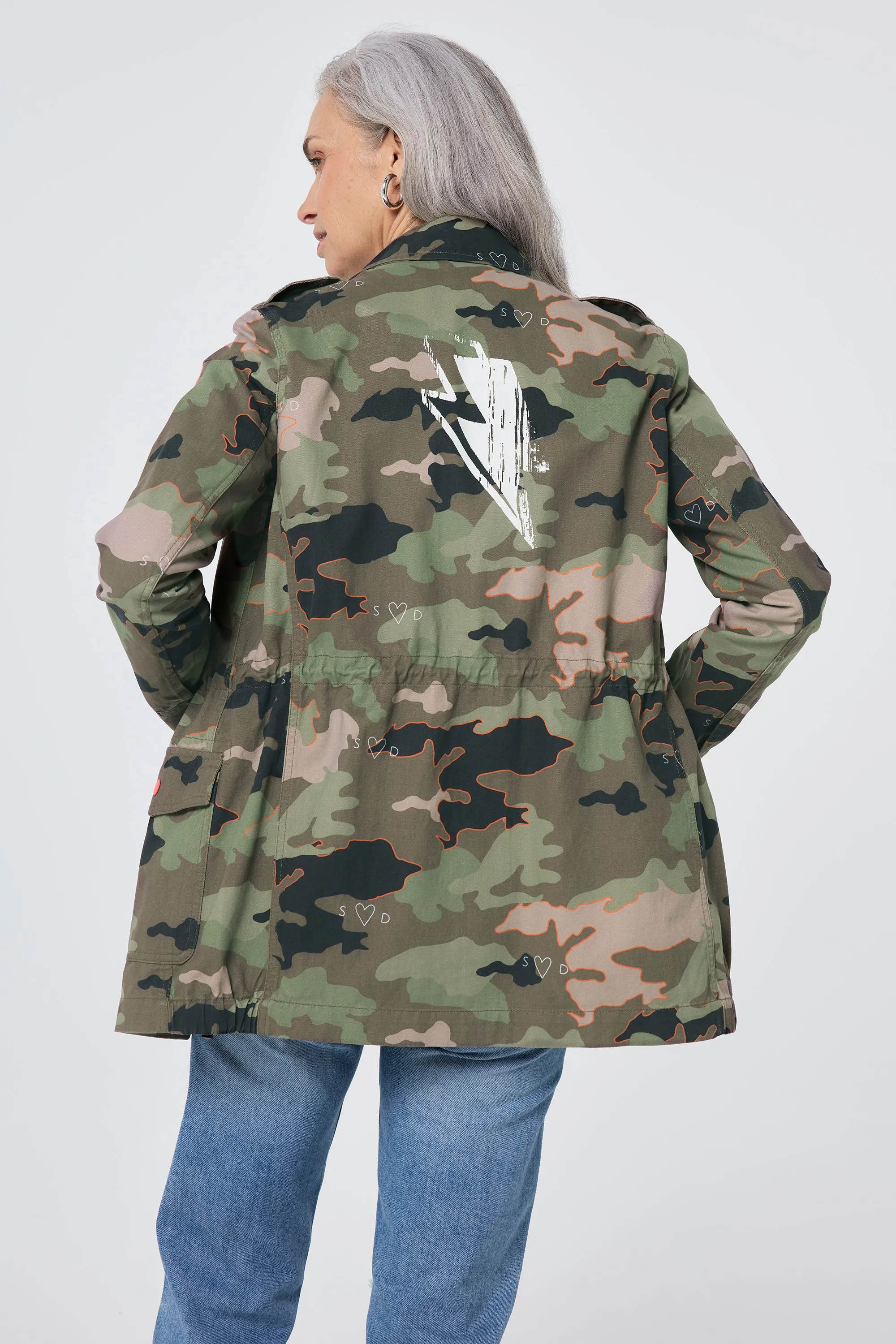 Khaki Camo Print Organic Cotton Utility Jacket