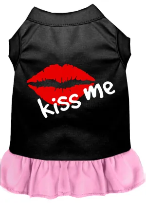 Kiss Me Screen Print Dog Dress Black With Light Pink Xxl