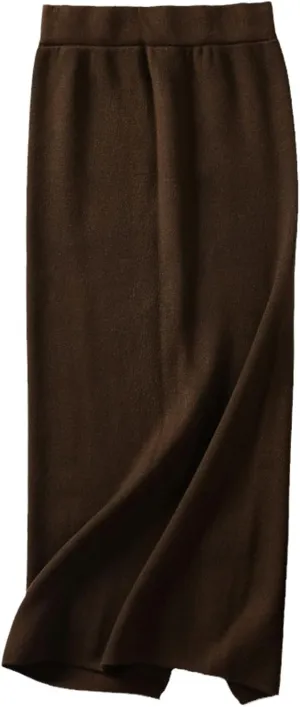 Knee-Length Autumn Winter Women Cashmere Pencil Skirt Female Thick Midi Sweater Skirt Sexy Split Back Bodycon Skirt