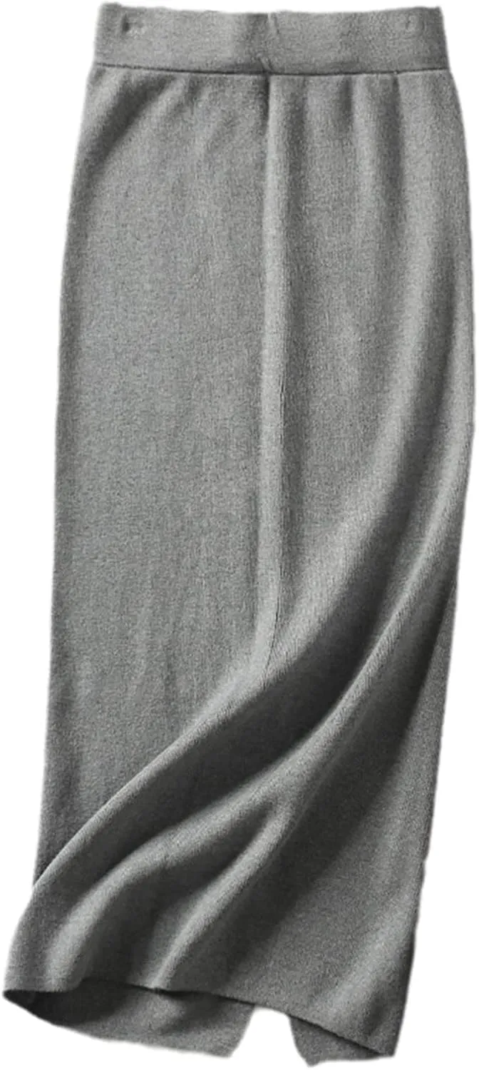 Knee-Length Autumn Winter Women Cashmere Pencil Skirt Female Thick Midi Sweater Skirt Sexy Split Back Bodycon Skirt