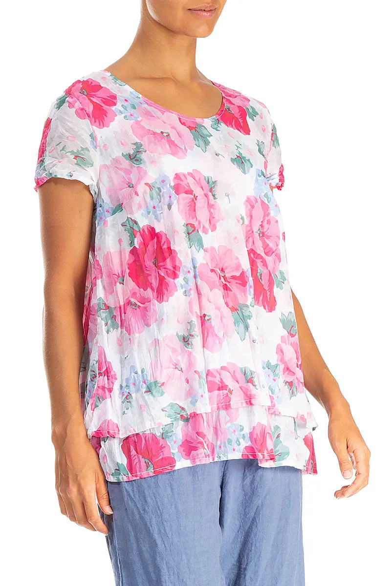 Layered Peony Blossom Cotton Blouse