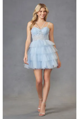 Light Blue Bridesmaid Dresses-Inexpensive Applique Short Juliet JT923S