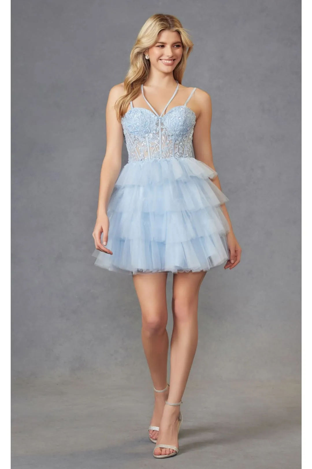 Light Blue Bridesmaid Dresses-Inexpensive Applique Short Juliet JT923S