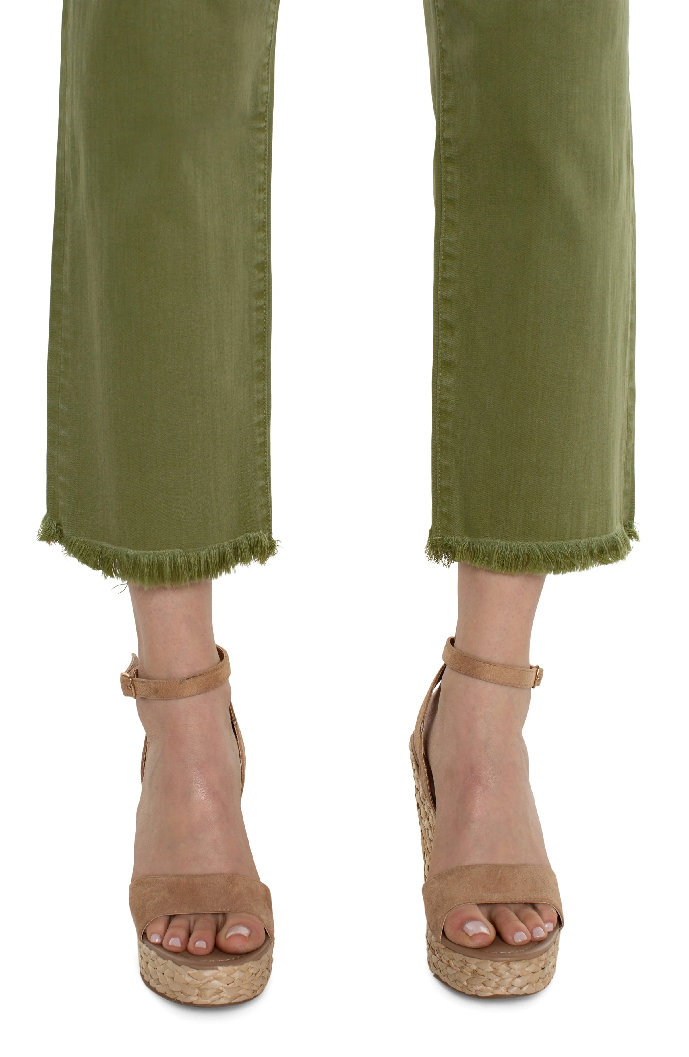 Liverpool Kennedy Crop Straight Pant With Fray Hem 27in Ins In Eucalyptus