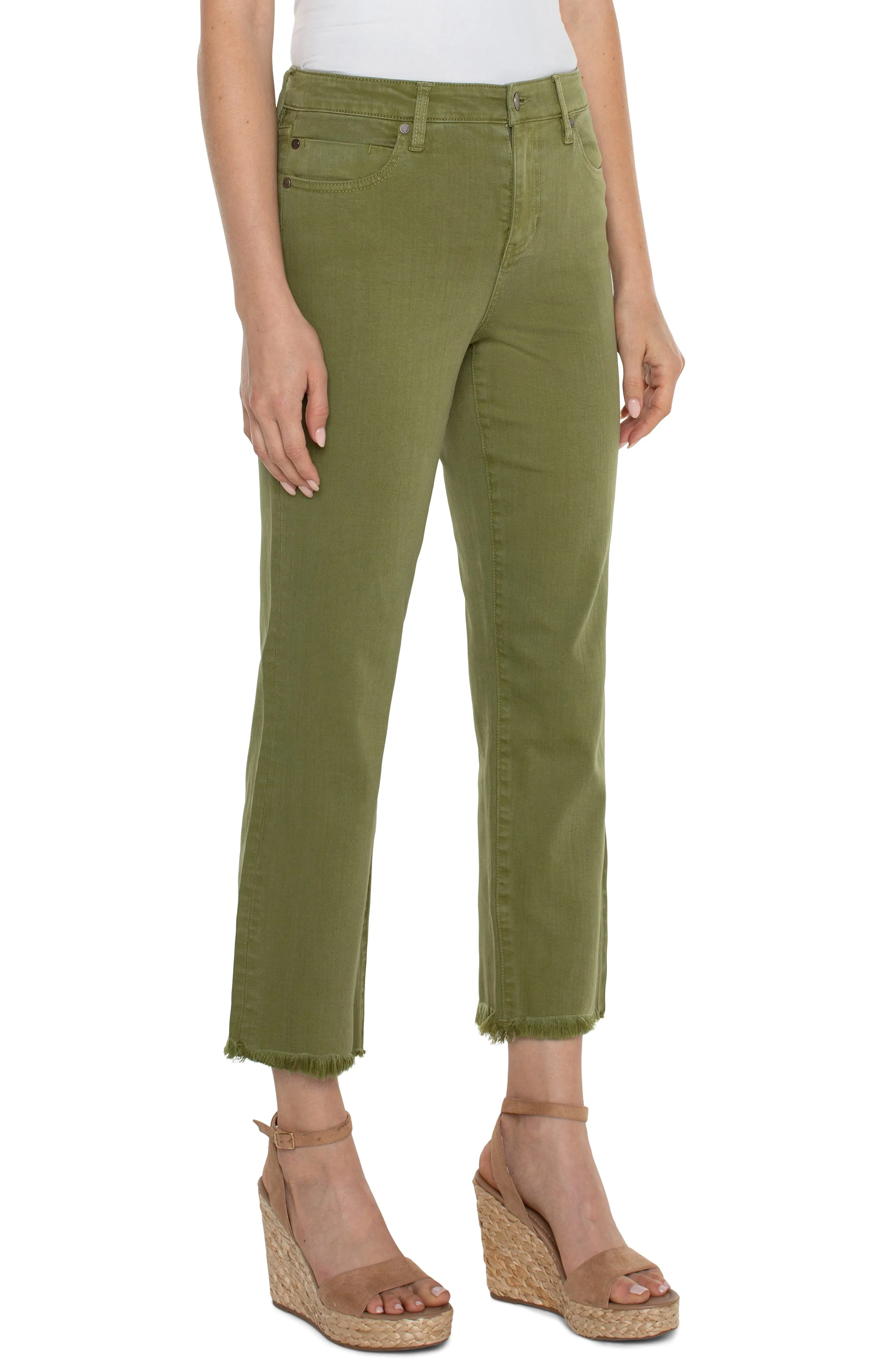 Liverpool Kennedy Crop Straight Pant With Fray Hem 27in Ins In Eucalyptus