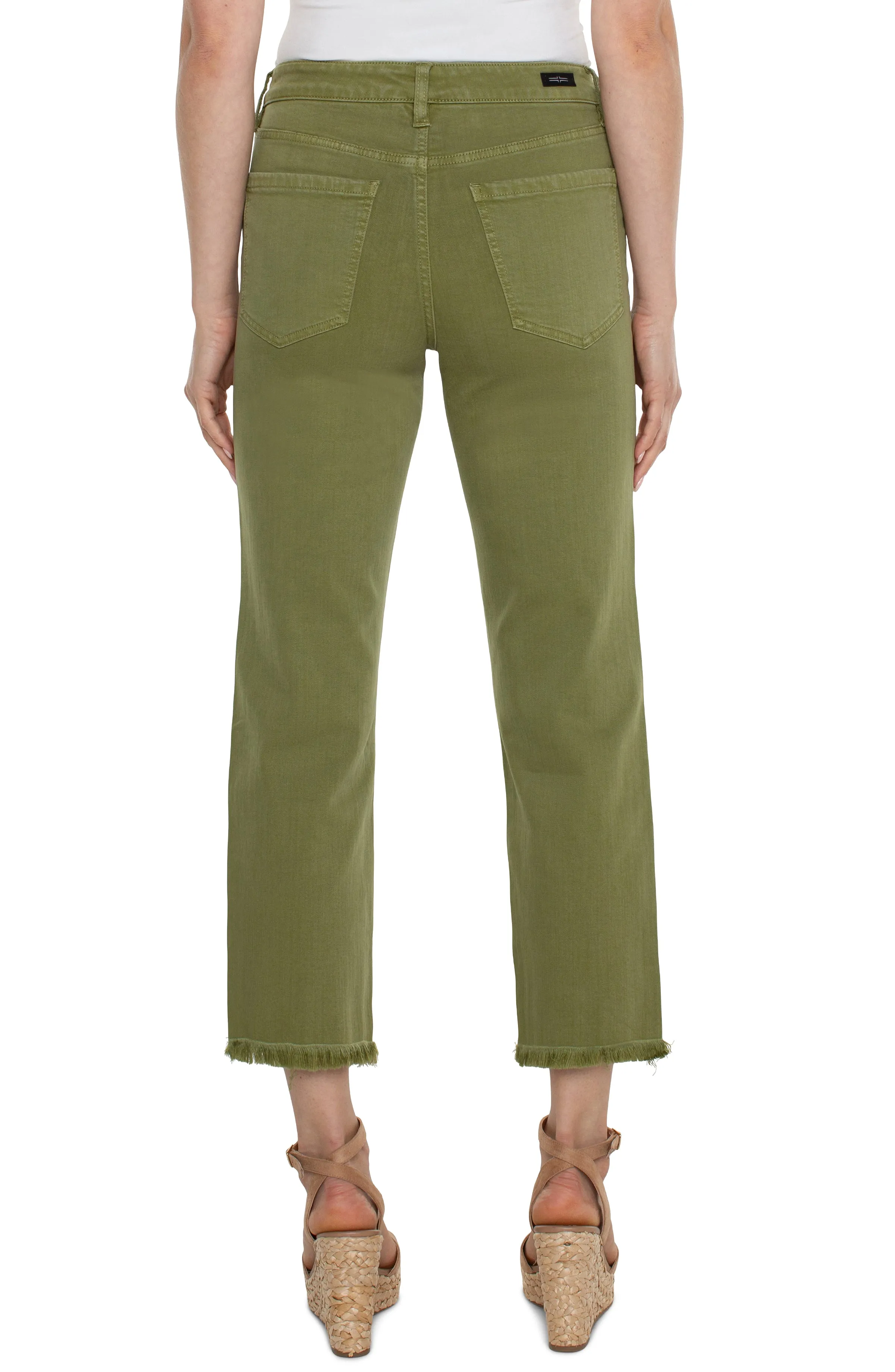 Liverpool Kennedy Crop Straight Pant With Fray Hem 27in Ins In Eucalyptus
