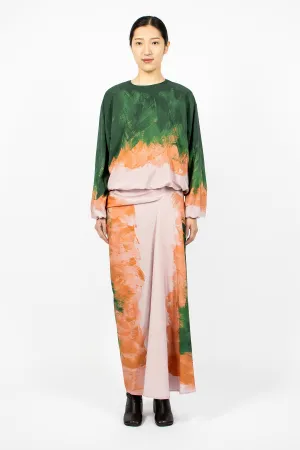 Long Draped Silk Skirt Green