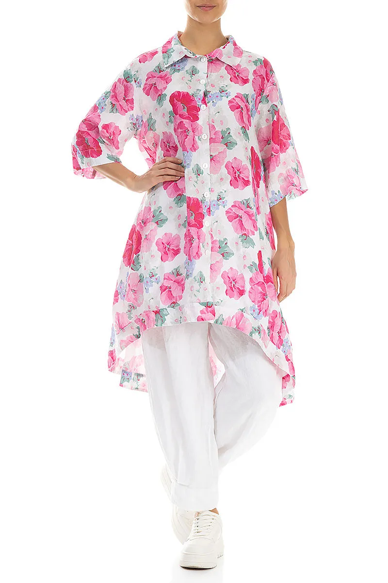 Long Peony Blossom Linen Shirt