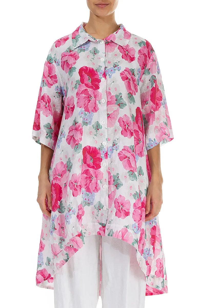 Long Peony Blossom Linen Shirt