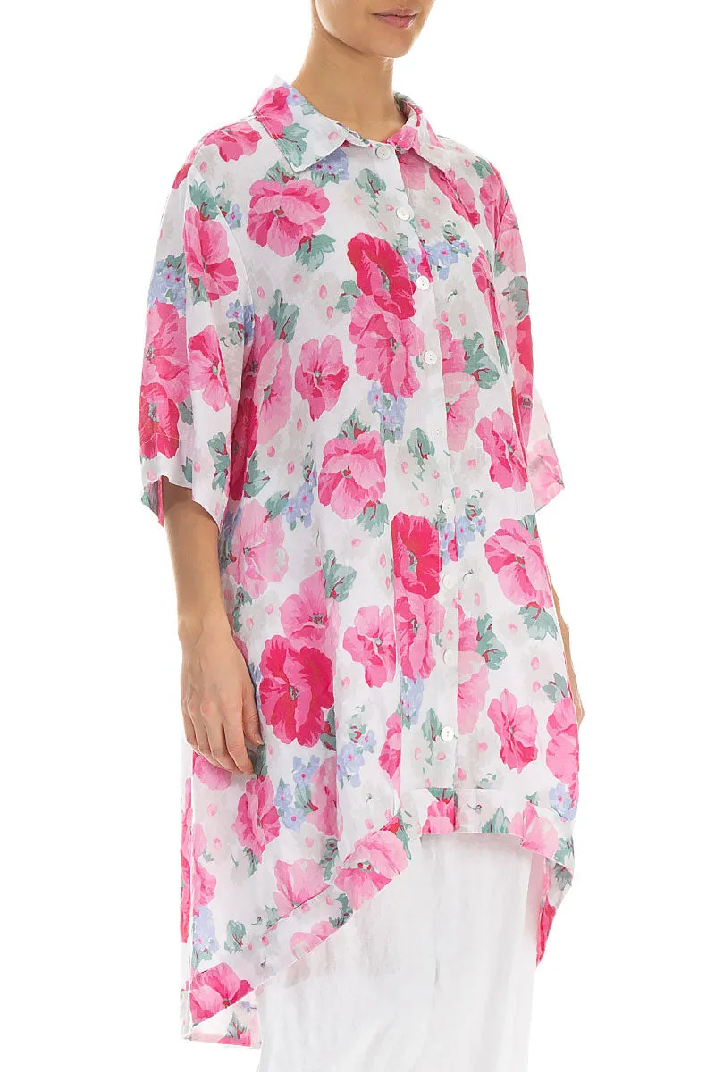 Long Peony Blossom Linen Shirt